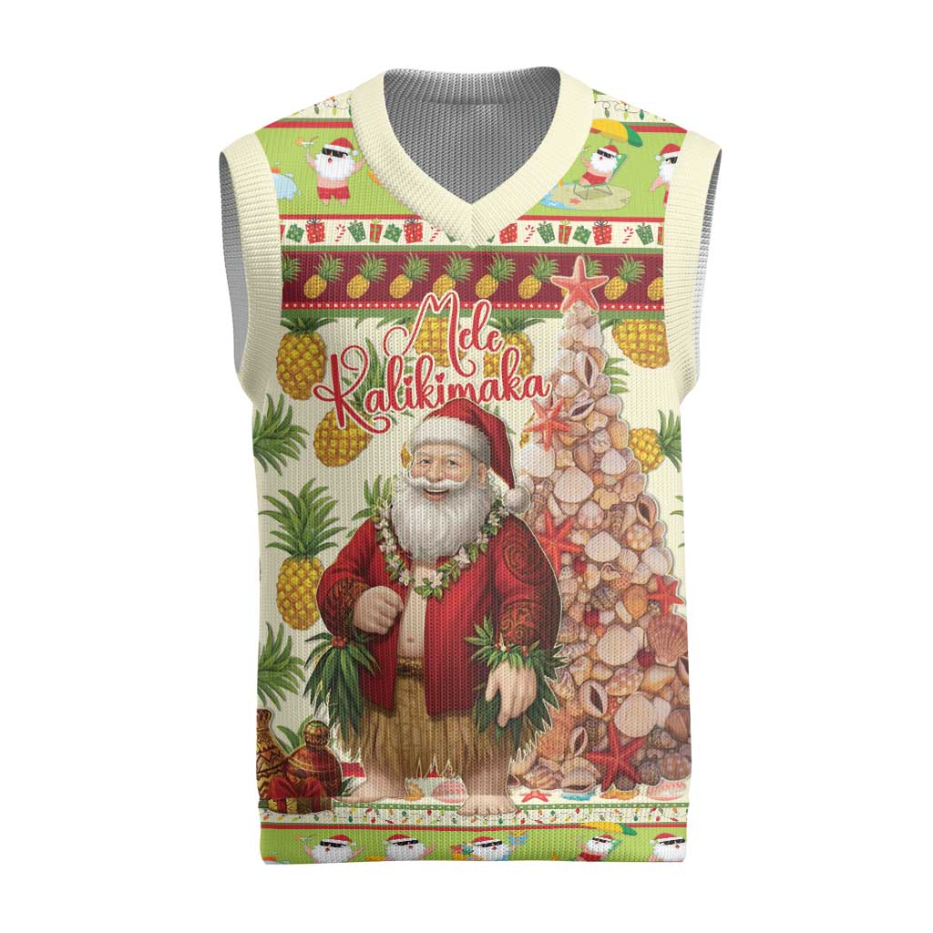 Hawaiian Santa Aloha Pineapple Christmas Knitted V-Neck Vest Mele Kalikimaka - Polynesian Pride