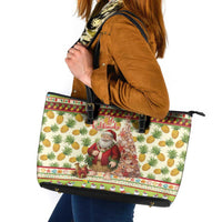 Hawaiian Santa Aloha Pineapple Christmas Leather Tote Bag Mele Kalikimaka LT15 Cream - Polynesian Pride