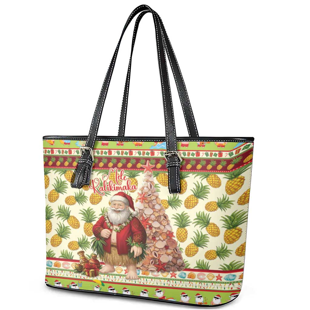 Hawaiian Santa Aloha Pineapple Christmas Leather Tote Bag Mele Kalikimaka LT15 - Polynesian Pride