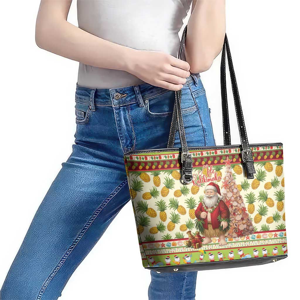 Hawaiian Santa Aloha Pineapple Christmas Leather Tote Bag Mele Kalikimaka LT15 - Polynesian Pride