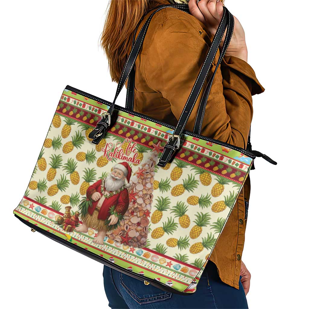 Hawaiian Santa Aloha Pineapple Christmas Leather Tote Bag Mele Kalikimaka LT15 - Polynesian Pride