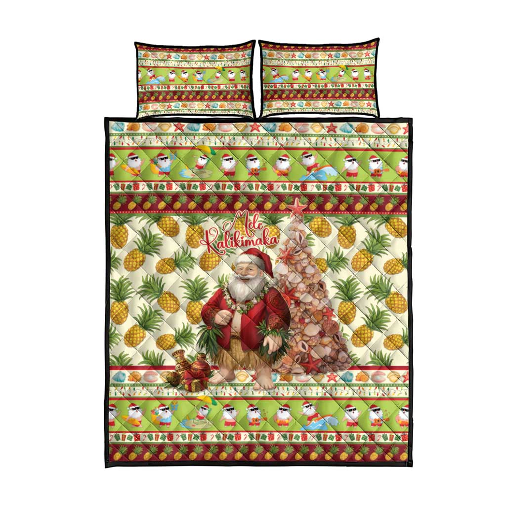 Hawaiian Santa Aloha Pineapple Christmas Quilt Bed Set Mele Kalikimaka - Polynesian Pride