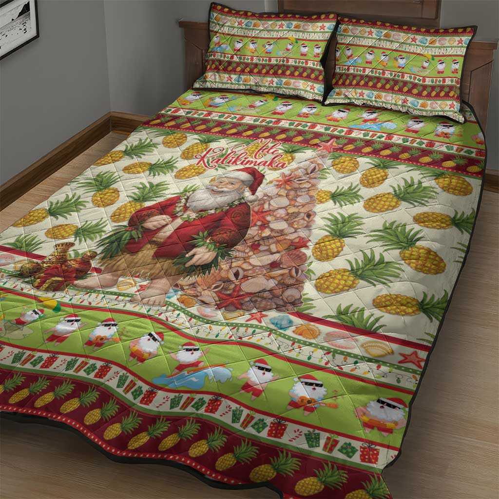Hawaiian Santa Aloha Pineapple Christmas Quilt Bed Set Mele Kalikimaka - Polynesian Pride