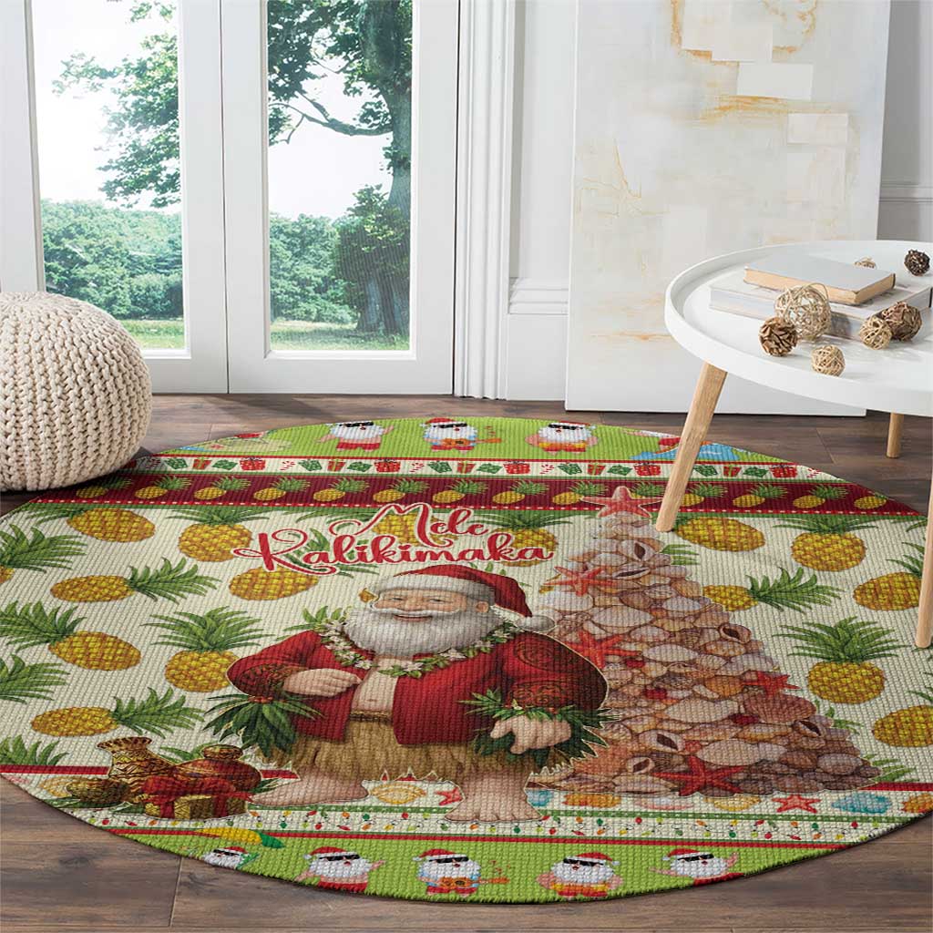 Hawaiian Santa Aloha Pineapple Christmas Round Carpet Mele Kalikimaka - Polynesian Pride