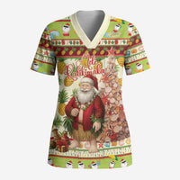 Hawaiian Santa Aloha Pineapple Christmas Scrub Top Mele Kalikimaka - Polynesian Pride