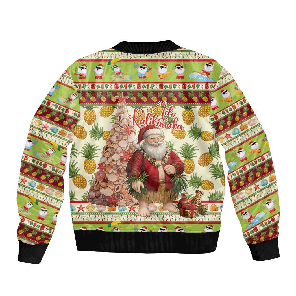 Hawaiian Santa Aloha Pineapple Christmas Sleeve Zip Bomber Jacket Mele Kalikimaka - Polynesian Pride