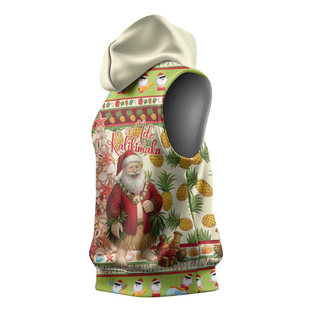 Hawaiian Santa Aloha Pineapple Christmas Sleeveless Hoodie Mele Kalikimaka - Polynesian Pride