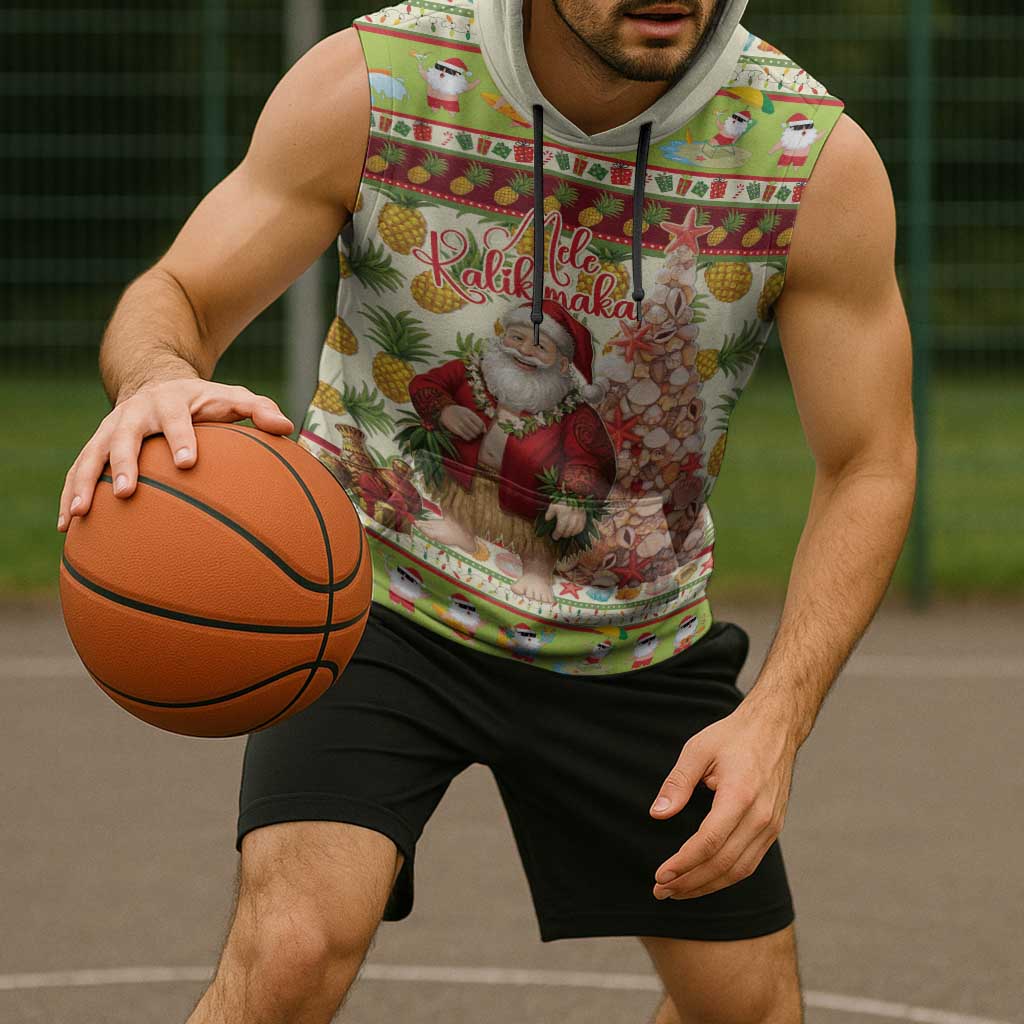 Hawaiian Santa Aloha Pineapple Christmas Sleeveless Hoodie Mele Kalikimaka - Polynesian Pride