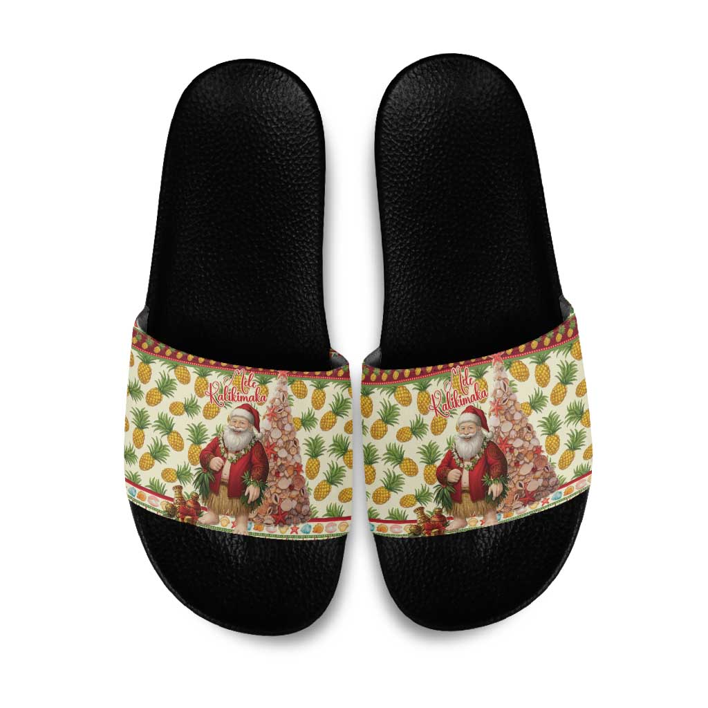 Hawaiian Santa Aloha Pineapple Christmas Slide Sandals Mele Kalikimaka - Polynesian Pride