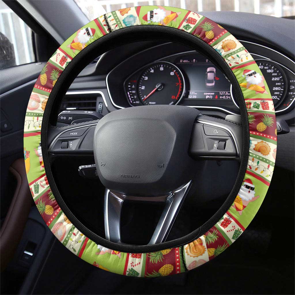 Hawaiian Santa Aloha Pineapple Christmas Steering Wheel Cover Mele Kalikimaka - Polynesian Pride