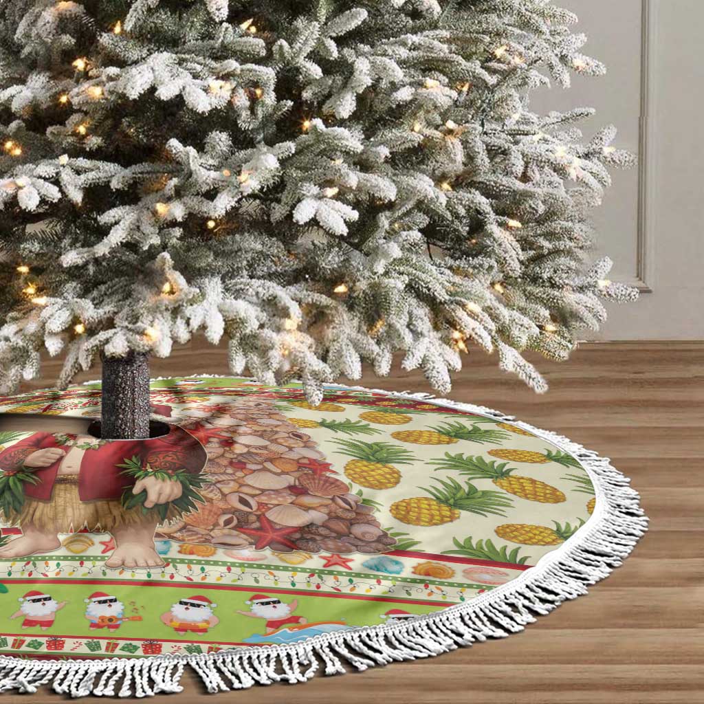 Hawaiian Santa Aloha Pineapple Christmas Tree Skirt Mele Kalikimaka - Polynesian Pride