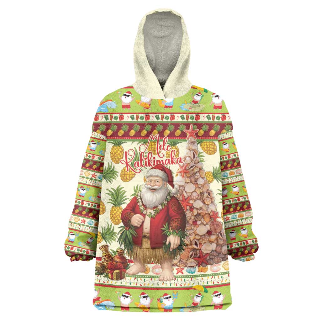 Hawaiian Santa Aloha Pineapple Christmas Wearable Blanket Hoodie Mele Kalikimaka - Polynesian Pride