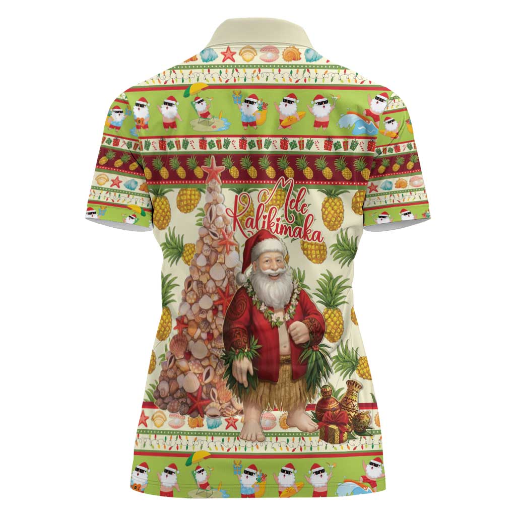 Hawaiian Santa Aloha Pineapple Christmas Women Polo Shirt Mele Kalikimaka - Polynesian Pride