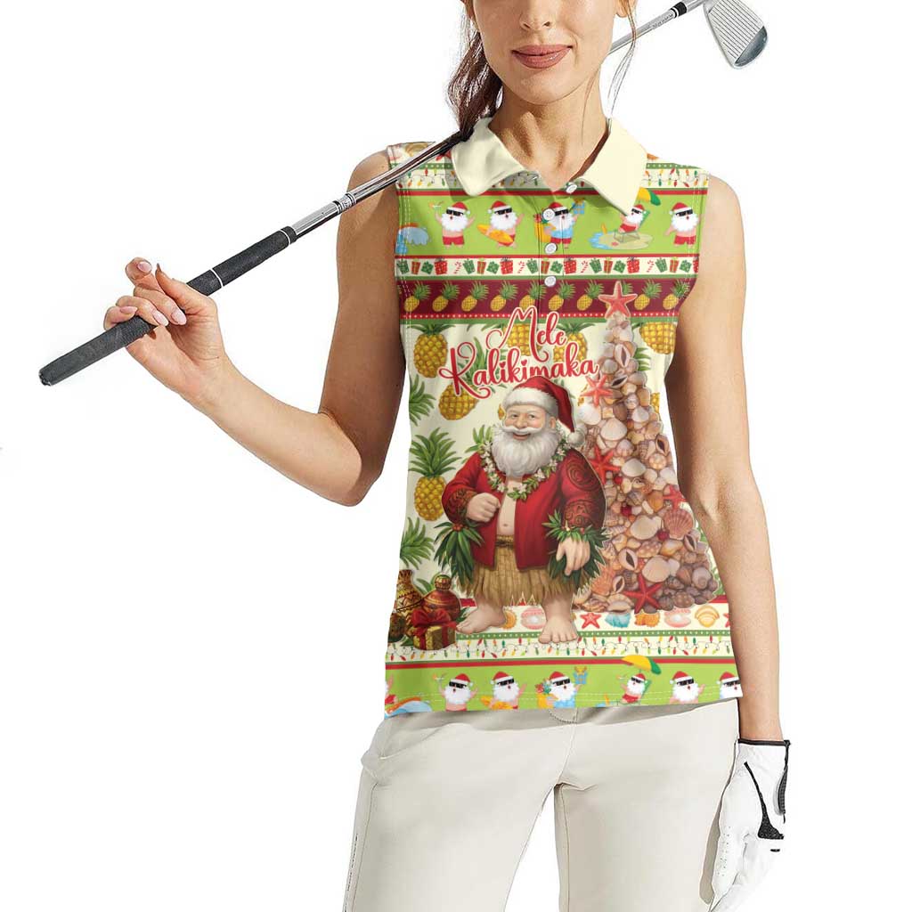 Hawaiian Santa Aloha Pineapple Christmas Women Sleeveless Polo Shirt Mele Kalikimaka - Polynesian Pride