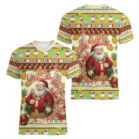 Hawaiian Santa Aloha Pineapple Christmas Women V-Neck T-Shirt Mele Kalikimaka - Polynesian Pride