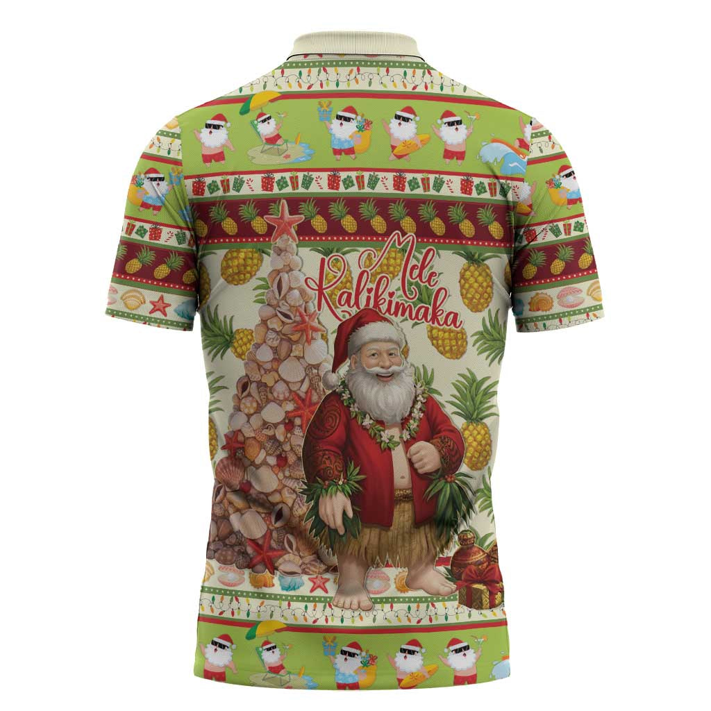 Hawaiian Santa Aloha Pineapple Christmas Zipper Polo Shirt Mele Kalikimaka - Polynesian Pride