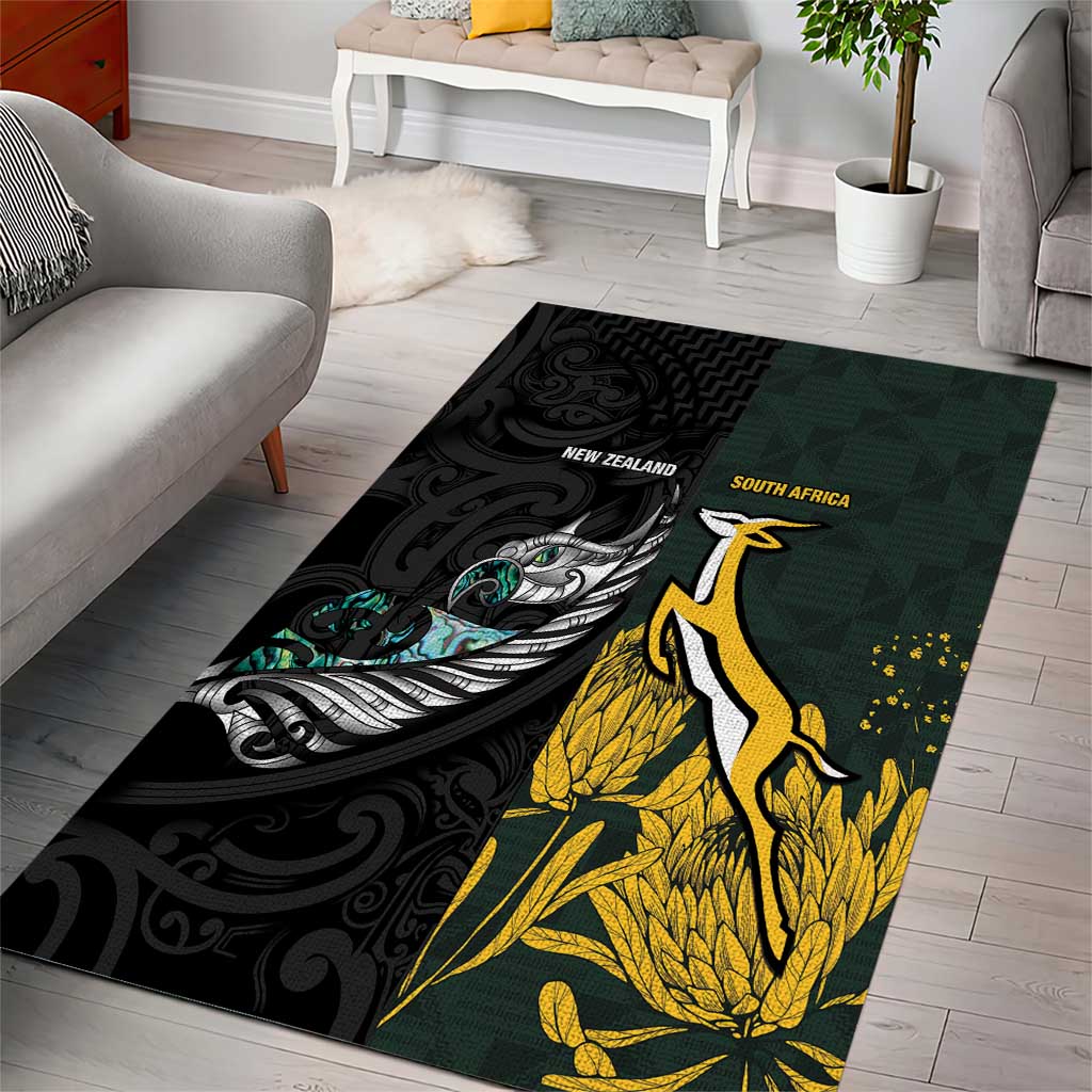 New Zealand and South Africa Rugby Area Rug Silver Fern With Springboks LT15 - Polynesian Pride