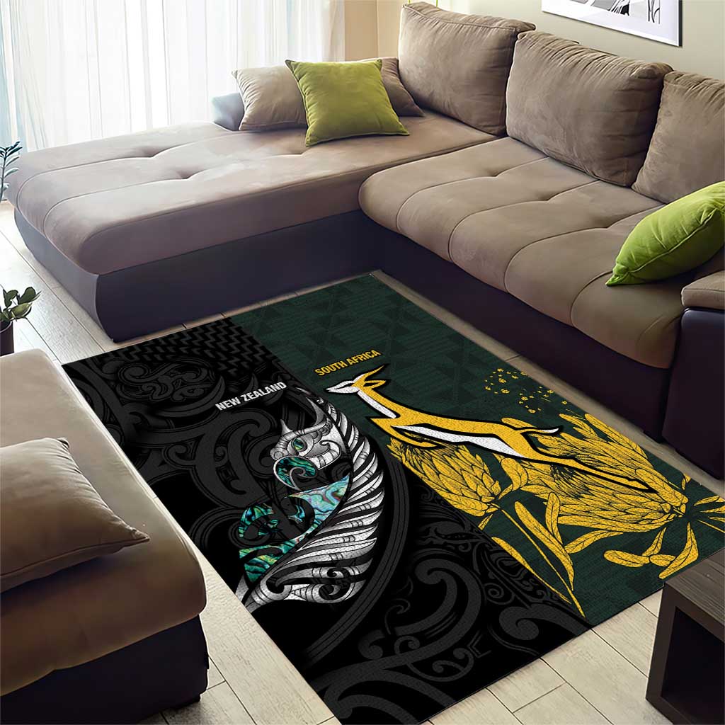 New Zealand and South Africa Rugby Area Rug Silver Fern With Springboks LT15 - Polynesian Pride