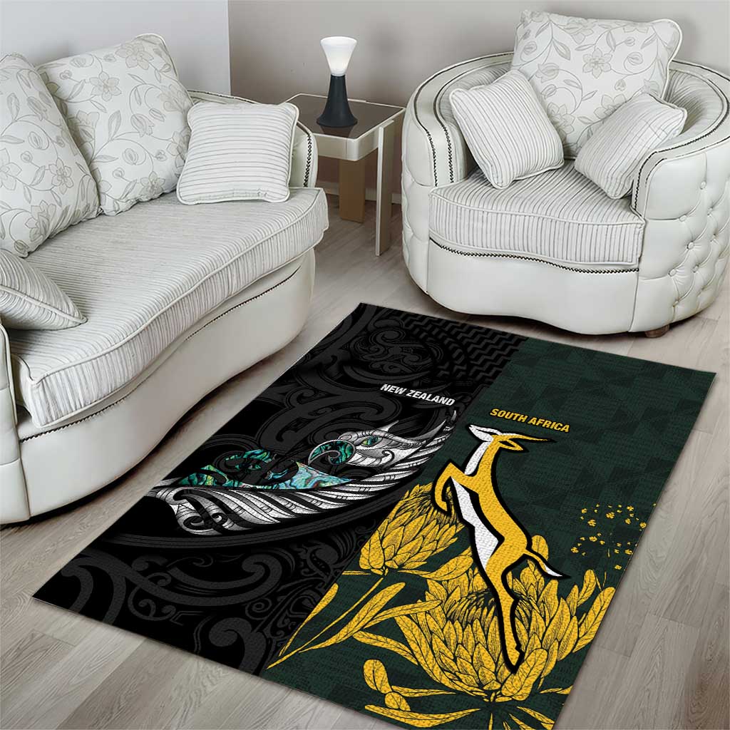 New Zealand and South Africa Rugby Area Rug Silver Fern With Springboks LT15 - Polynesian Pride