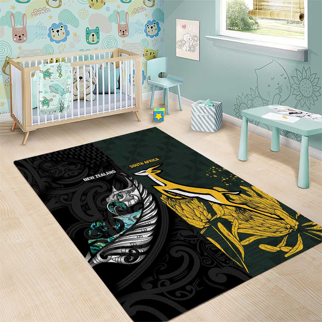 New Zealand and South Africa Rugby Area Rug Silver Fern With Springboks LT15 - Polynesian Pride