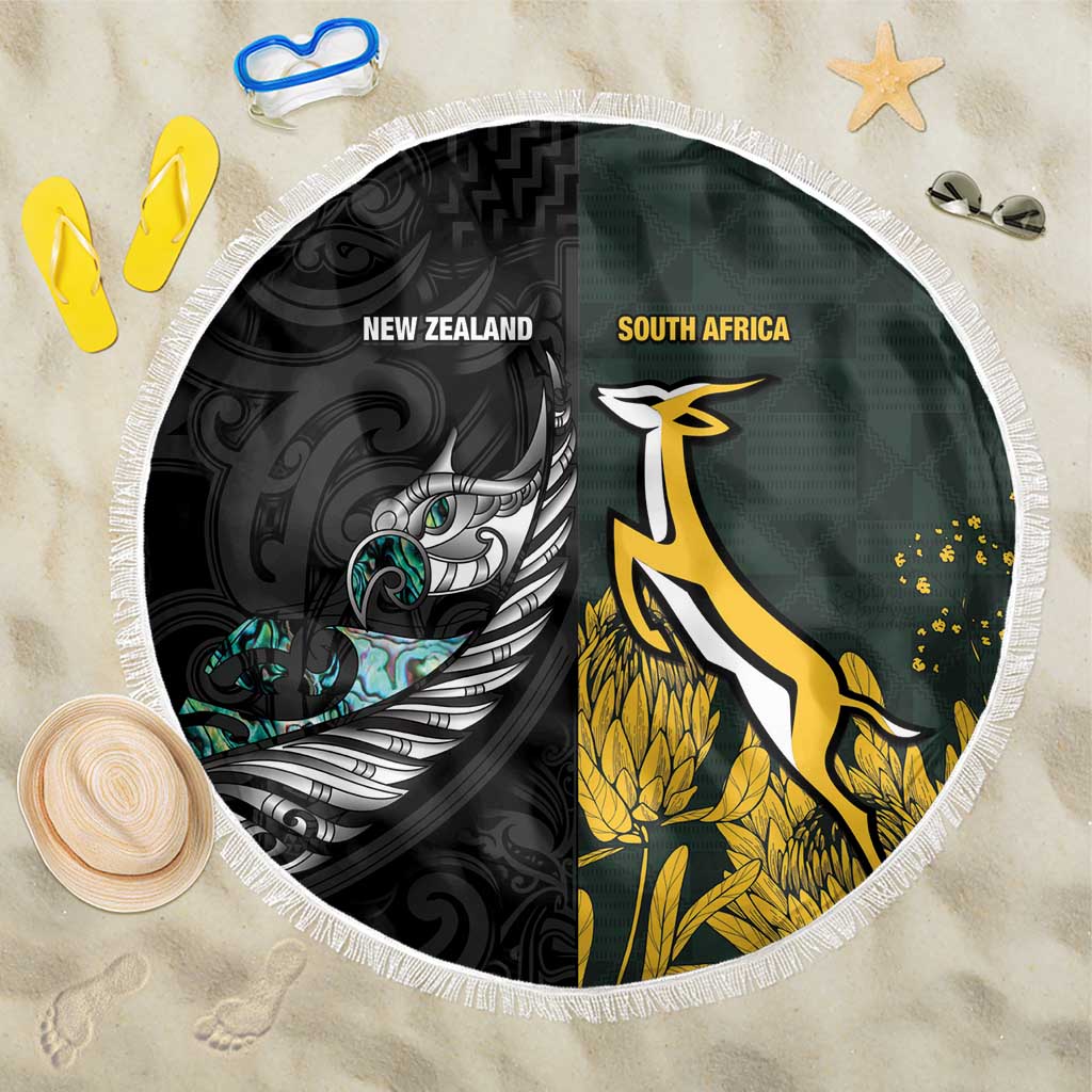 New Zealand and South Africa Rugby Beach Blanket Silver Fern With Springboks