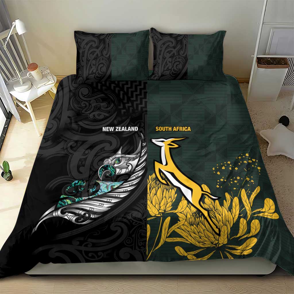 New Zealand and South Africa Rugby Bedding Set Silver Fern With Springboks