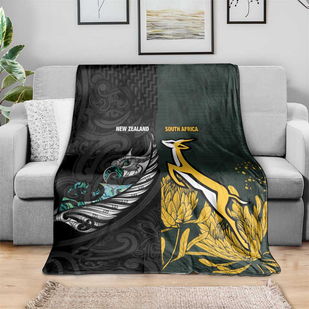 New Zealand and South Africa Rugby Blanket Silver Fern With Springboks