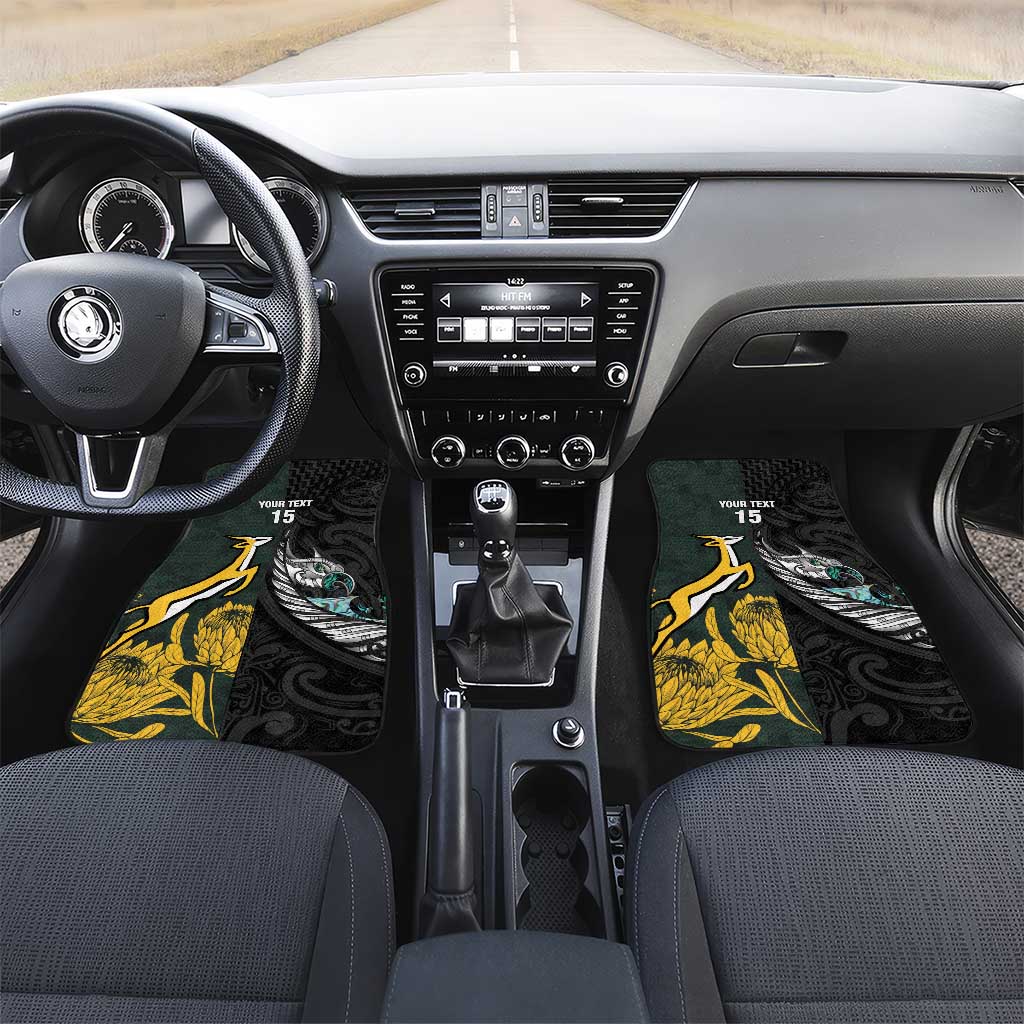 New Zealand and South Africa Rugby Car Mats Silver Fern With Springboks LT15 Set 2pcs - Front Black - Polynesian Pride
