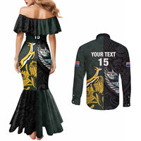New Zealand and South Africa Rugby Custom Couples Matching Mermaid Dress and Long Sleeve Button Shirt Silver Fern With Springboks LT15 - Polynesian Pride