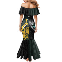 New Zealand and South Africa Rugby Custom Family Matching Mermaid Dress and Hawaiian Shirt Silver Fern With Springboks LT15 - Polynesian Pride