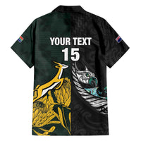 New Zealand and South Africa Rugby Custom Family Matching Off The Shoulder Long Sleeve Dress and Hawaiian Shirt Silver Fern With Springboks