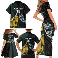 New Zealand and South Africa Rugby Custom Family Matching Short Sleeve Bodycon Dress and Hawaiian Shirt Silver Fern With Springboks LT15 - Polynesian Pride