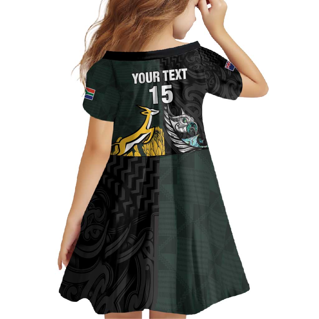 New Zealand and South Africa Rugby Custom Family Matching Summer Maxi Dress and Hawaiian Shirt Silver Fern With Springboks LT15 - Polynesian Pride