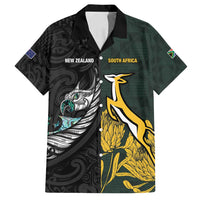 New Zealand and South Africa Rugby Custom Family Matching Summer Maxi Dress and Hawaiian Shirt Silver Fern With Springboks LT15 Dad's Shirt - Short Sleeve Black - Polynesian Pride