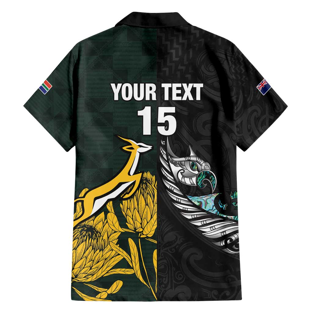 New Zealand and South Africa Rugby Custom Family Matching Summer Maxi Dress and Hawaiian Shirt Silver Fern With Springboks LT15 - Polynesian Pride