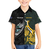 New Zealand and South Africa Rugby Custom Family Matching Summer Maxi Dress and Hawaiian Shirt Silver Fern With Springboks LT15 Son's Shirt Black - Polynesian Pride