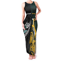 New Zealand and South Africa Rugby Custom Family Matching Tank Maxi Dress and Hawaiian Shirt Silver Fern With Springboks LT15 Mom's Dress Black - Polynesian Pride