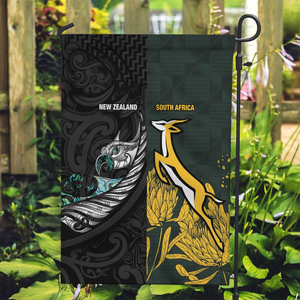 New Zealand and South Africa Rugby Garden Flag Silver Fern With Springboks
