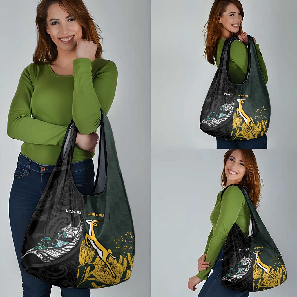 New Zealand and South Africa Rugby Grocery Bag Silver Fern With Springboks LT15 - Polynesian Pride
