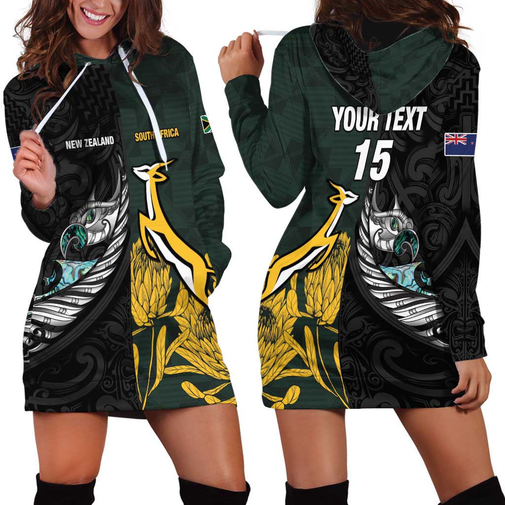 New Zealand and South Africa Rugby Custom Hoodie Dress Silver Fern With Springboks