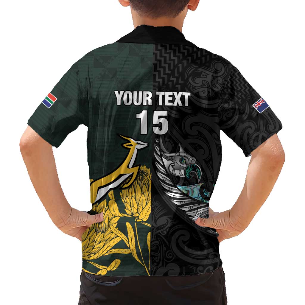 New Zealand and South Africa Rugby Custom Kid Hawaiian Shirt Silver Fern With Springboks LT15 - Polynesian Pride