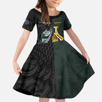 New Zealand and South Africa Rugby Custom Kid Short Sleeve Dress Silver Fern With Springboks