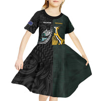 New Zealand and South Africa Rugby Custom Kid Short Sleeve Dress Silver Fern With Springboks