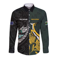 New Zealand and South Africa Rugby Custom Long Sleeve Button Shirt Silver Fern With Springboks