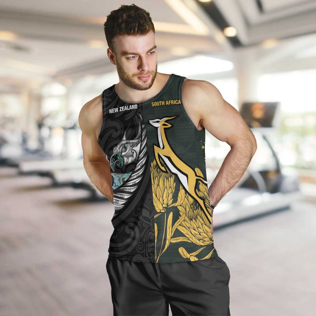 New Zealand and South Africa Rugby Custom Men Tank Top Silver Fern With Springboks