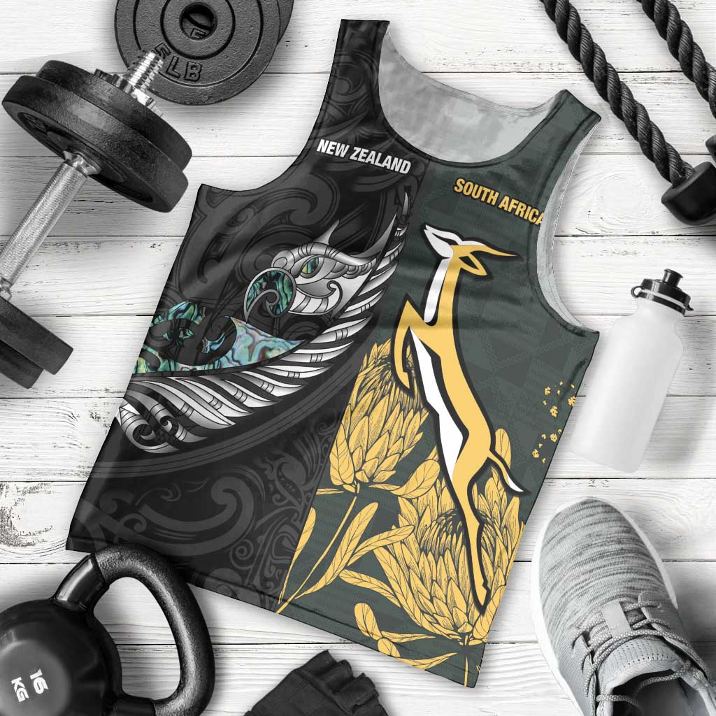 New Zealand and South Africa Rugby Custom Men Tank Top Silver Fern With Springboks