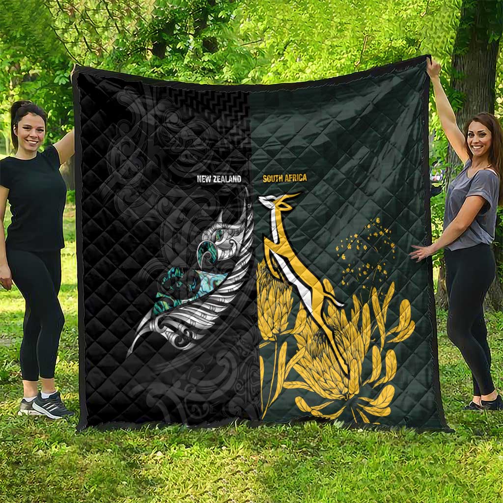 New Zealand and South Africa Rugby Quilt Silver Fern With Springboks LT15 - Polynesian Pride