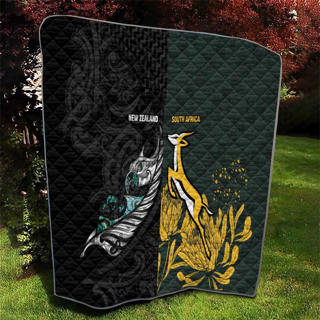 New Zealand and South Africa Rugby Quilt Silver Fern With Springboks LT15 - Polynesian Pride
