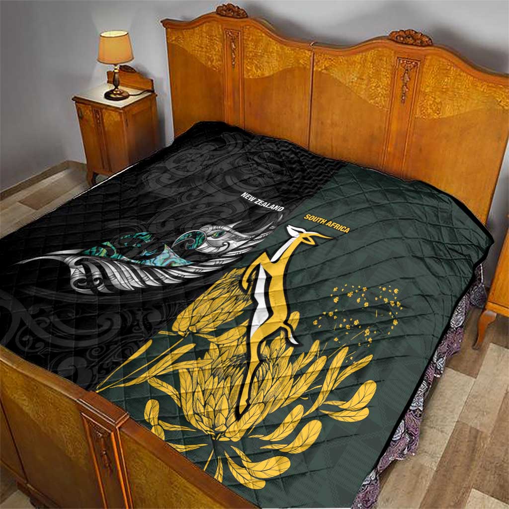 New Zealand and South Africa Rugby Quilt Silver Fern With Springboks LT15 - Polynesian Pride