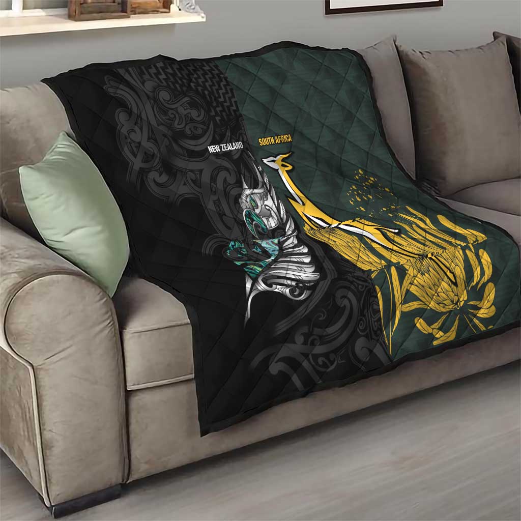 New Zealand and South Africa Rugby Quilt Silver Fern With Springboks LT15 - Polynesian Pride